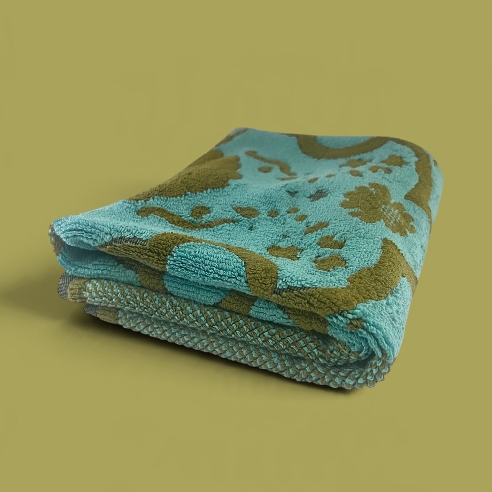 Vintage MCM Lady Pepperell Bath Mat Towel Turquoise & Green Retro Pattern